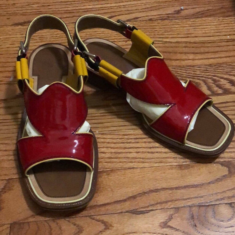 Prada Vernice Color Block Sandals